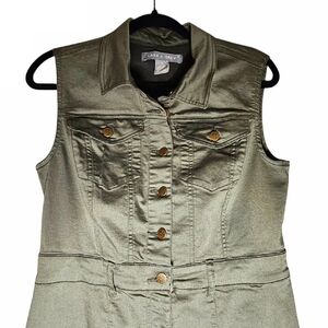 Lark & Grey Olive Green Bootcut Sleeveless Utility Style Denim Jumpsuit M